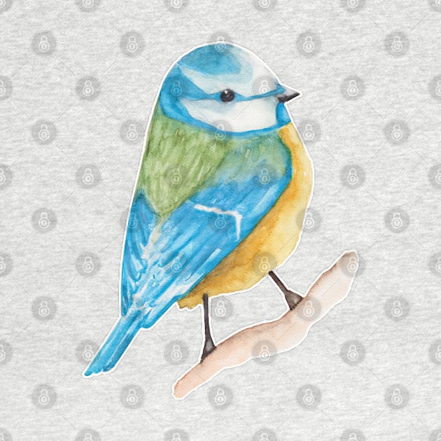 Watercolor - Cute blue tit by Karoのkyuuto